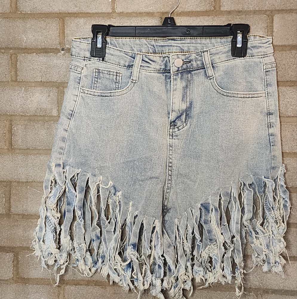 Fringed/Frayed Light Denim Shorts